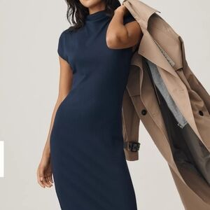 Michael Stars Lolanda Power Sleeve Navy Blue Dress